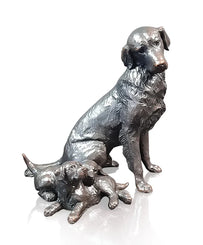 Art In Bronze Retriever with Puppies Figurine
