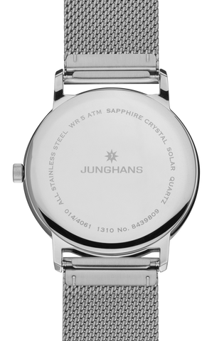 Junghans Milano Solar Watch with black dial, steel bracelet, steel case
