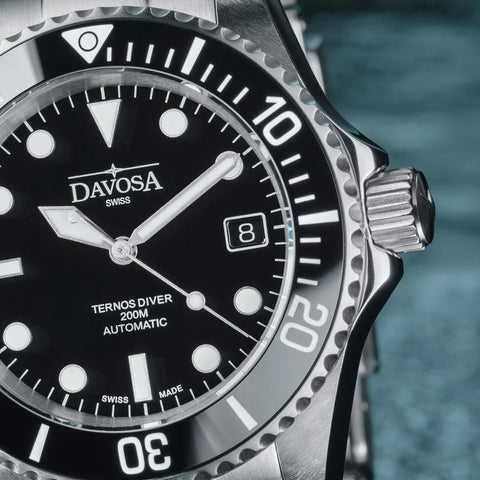 Davosa Ternos Diver Black Dial Tri Link Watch
