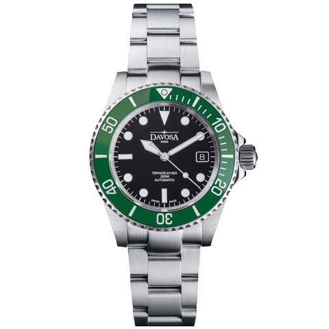 Davosa Ternos Diver Black Dial Green Bezel Tri Link Watch product image