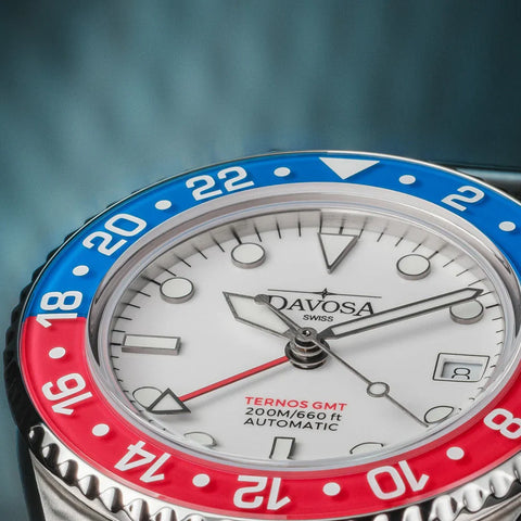 Davosa Ternos GMT Lucent Blue Red Black Rubber Watch