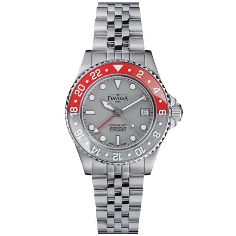 Davosa Ternos GMT Lucent Grey Red Penta Link Strap Watch product image