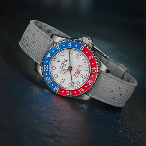 Davosa Ternos GMT Lucent Blue Red Grey Rubber Watch