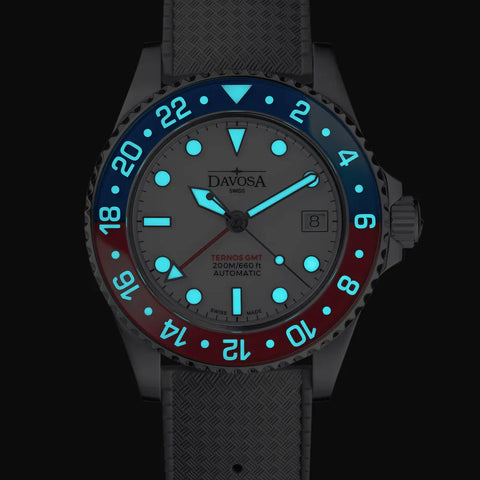 Davosa Ternos GMT Lucent Blue Red Grey Rubber Watch