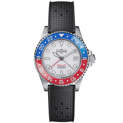 Davosa Ternos GMT Lucent Blue Red Black Rubber Watch