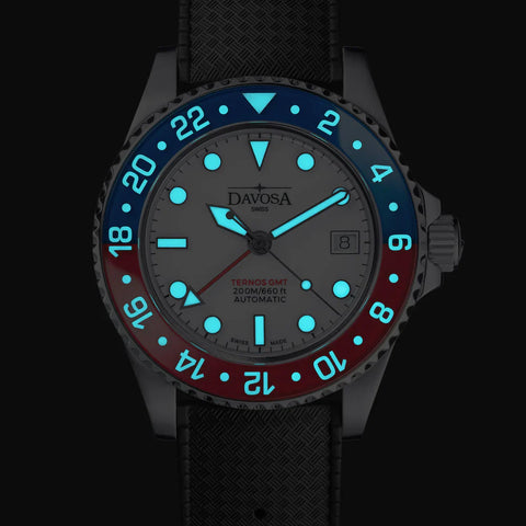 Davosa Ternos GMT Lucent Blue Red Black Rubber Watch
