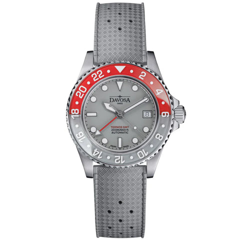 Davosa Ternos GMT Lucent Grey Red Grey Rubber Watch