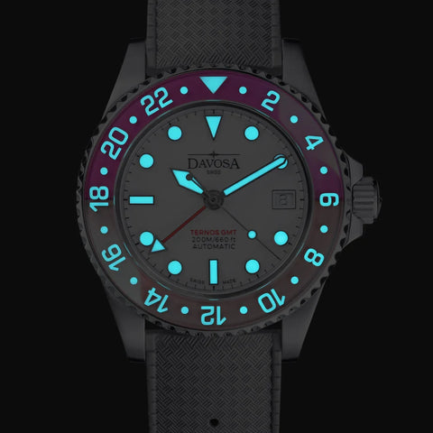 Davosa Ternos GMT Lucent Grey Red Grey Rubber Watch product detail view