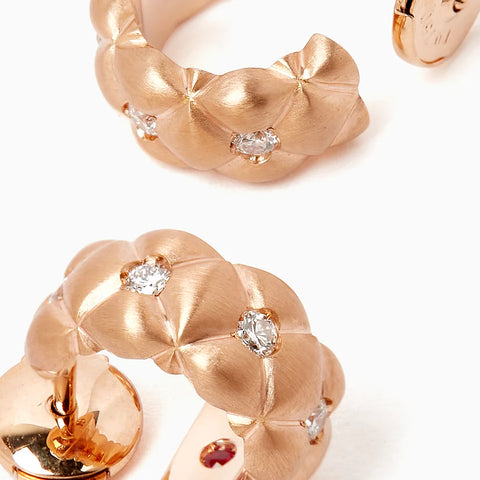 Faberge Treillage 18ct Brushed Rose Gold Diamond Hoop Earrings