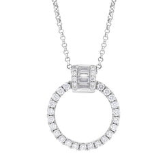 18ct White Gold 0.12 Diamond 0.35 Diamond Circle Bag Barrell Top Pendant & Chain