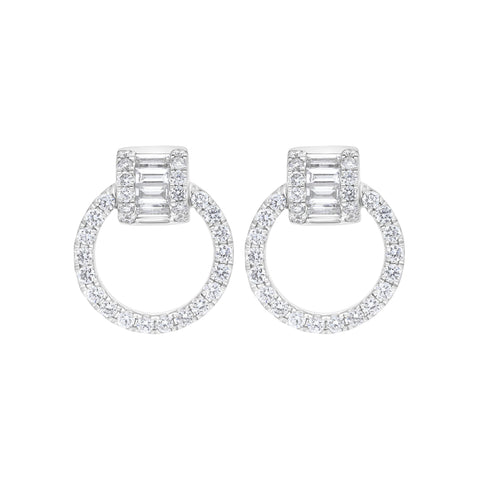 18ct White Gold 0.23 Diamond 0.39 Diamond Circle Bag Barrell Top Earrings