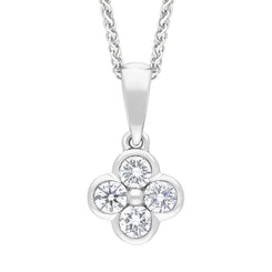 18ct White Gold .25 4 Stone Cluster Diamond Pendant & Chain