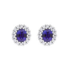 18ct White Gold .80 Sapphire .16 Diamond Cluster Earrings