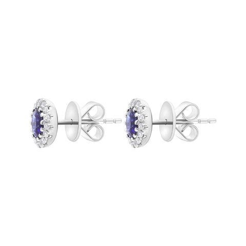 18ct White Gold .80 Sapphire .16 Diamond Cluster Earrings