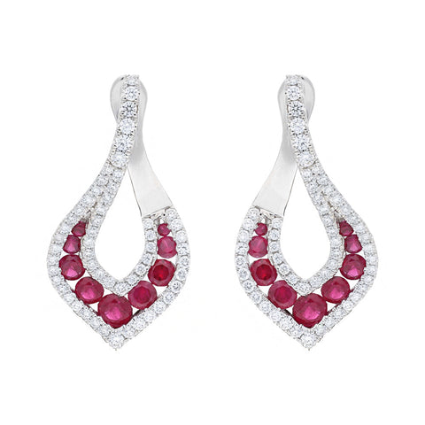 18ct White Gold 2.75ct Ruby and 0.41ct Diamond Open Twist Earrings