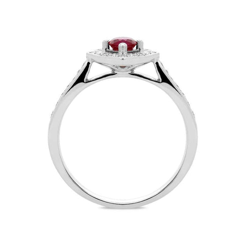 18ct White Gold 0.41ct Ruby Diamond Round Cut Cluster Ring, FEU-1196.