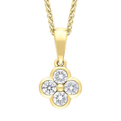18ct Yellow 0.25 4 Stone Diamond Cluster Pendant & Chain