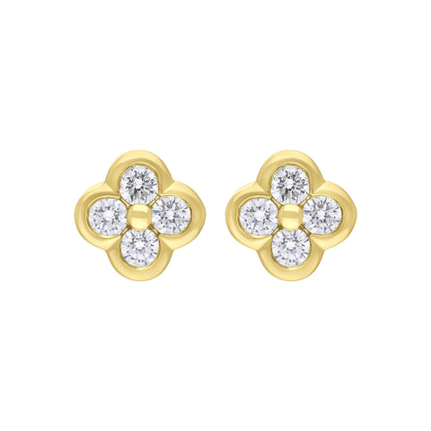18ct Yellow Gold 0.25 4 Stone Diamond Cluster Stud Earrings