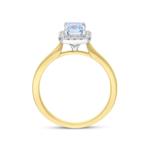 18ct Yellow Gold 0.86 Auquamarine 0.18 Diamond 18x1 Ecut Claw Centre Cluster Ring