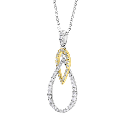 18ct Yellow and White Gold 0.45 Diamond 2 Drop Shape Pendant & Chain