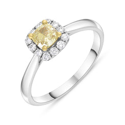 18ct White Gold .51ct Yellow Diamond .17 Cush Micro 18ct Yellow Gold Claw Cluster Ring