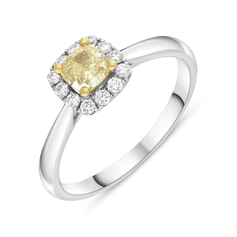 18ct White Gold .51ct Yellow Diamond .17 Cush Micro 18ct Yellow Gold Claw Cluster Ring