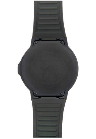 Junghans Force Mega Solar Watch with black dial, rubber strap, ceramic case