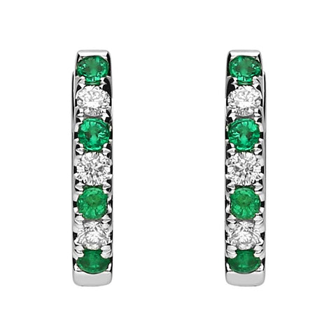 18ct White Gold Emerald and Diamond Huggie Hoop Earrings E01124E