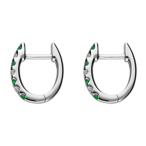18ct White Gold Emerald and Diamond Huggie Hoop Earrings E01124E