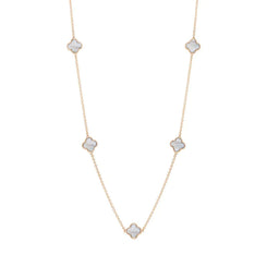 18ct Rose Gold White Mother of Pearl Bloom Four Leaf Clover Ball Edge Necklace