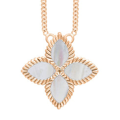 18ct Rose Gold WHITE MOP Bloom Large Marquise Flower Necklace