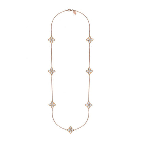 18ct Rose Gold WHITE MOP Bloom Long Marquise Flower Necklace