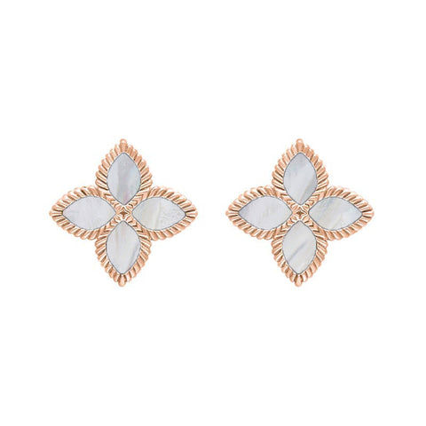 18ct Rose Gold White Mother of Pearl Eden Marquise Flower Stud Earrings