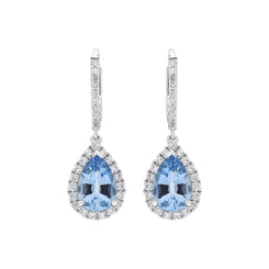 18ct White Gold 1.90ct Aquamarine 0.61ct Diamond Pear Cut Drop Earrings