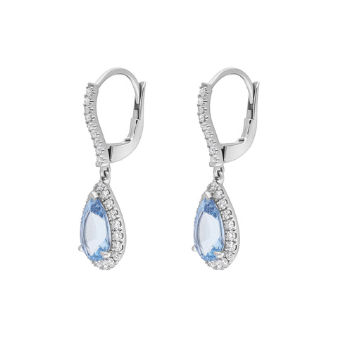 18ct White Gold 1.90ct Aquamarine 0.61ct Diamond Pear Cut Drop Earrings