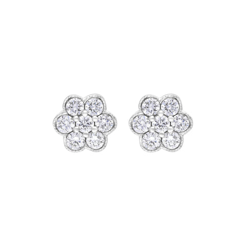 18ct White Gold 0.27ct Diamond Flower Cluster Stud Earrings