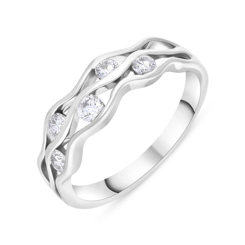 18ct White Gold 0.35ct Diamond Tension Set Wave Ring