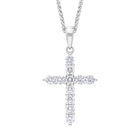 18ct White Gold 0.50ct Diamond Cross Necklace, FEU-3028.