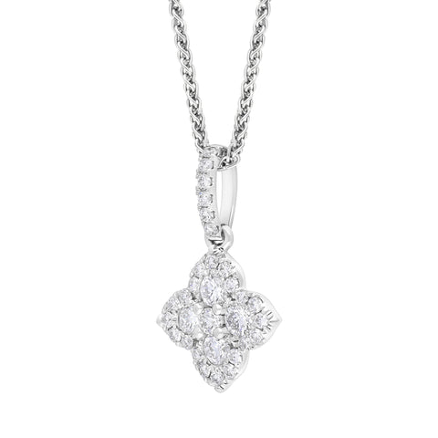 18ct White Gold 0.50ct Diamond Clover Cluster Necklace, FEU-3029.