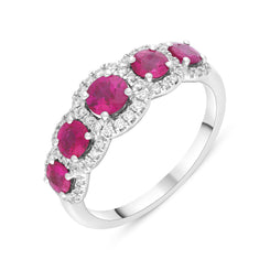 18ct White Gold 1.23ct Ruby 0.22ct Diamond Pave Cluster Ring