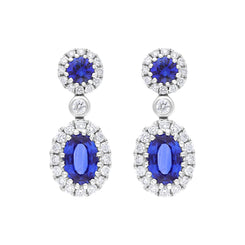 18ct White Gold 1.03ct Sapphire 0.41ct Diamond Cluster Drop Earrings