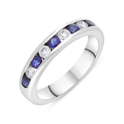 18ct White Gold 0.48ct Sapphire 0.26ct Diamond Channel Set Half Eternity Ring