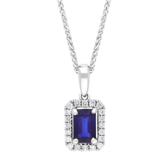 18ct White Gold 0.60ct Sapphire 0.14ct Diamond Pave Necklace