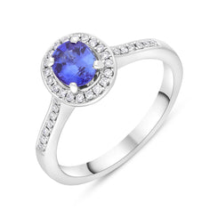 18ct White Gold 0.72ct Sapphire 0.19ct Diamond Halo Ring