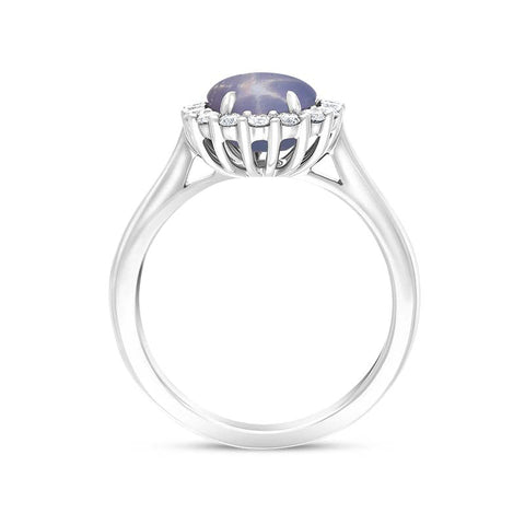 18ct White Gold Star Sapphire Diamond Oval Cluster Ring, PJW-409
