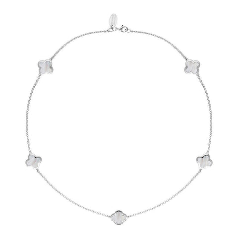 18ct White Gold WHITE MOP Bloom Four Leaf Clover Necklace, N1128