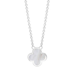 18ct White Gold White Mother of Pearl Bloom Small Four Leaf Clover Polished Edge Pendant