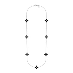 Sterling Silver Whitby Jet Eden Long Marquise Flower Necklace