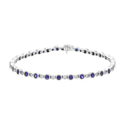 18ct White Gold 3.13ct Sapphire 0.60ct Diamond Rubover Set Line Bracelet