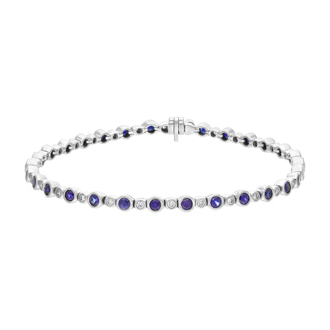 18ct White Gold 3.13ct Sapphire 0.60ct Diamond Rubover Set Line Bracelet